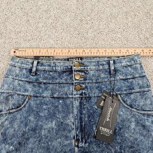 New Thrill Womens Plus 3X Acid Wash Denim Midi Skirt High Waist Stretch Button